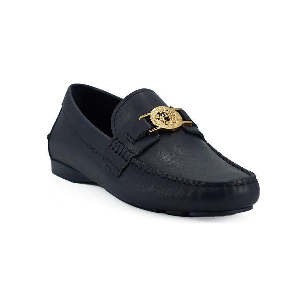 Versace Elegant Navy Blue Calf Leather Loafers Versace