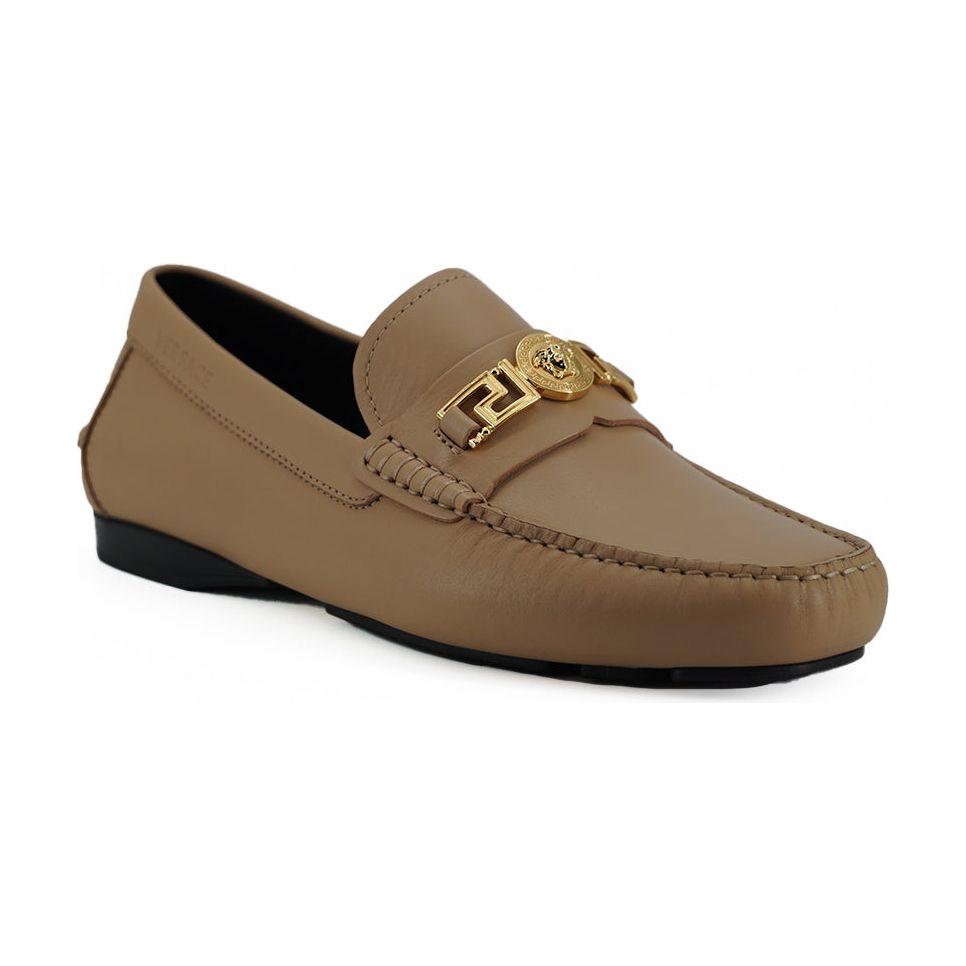 Versace Beige Calf Leather Loafers Shoes