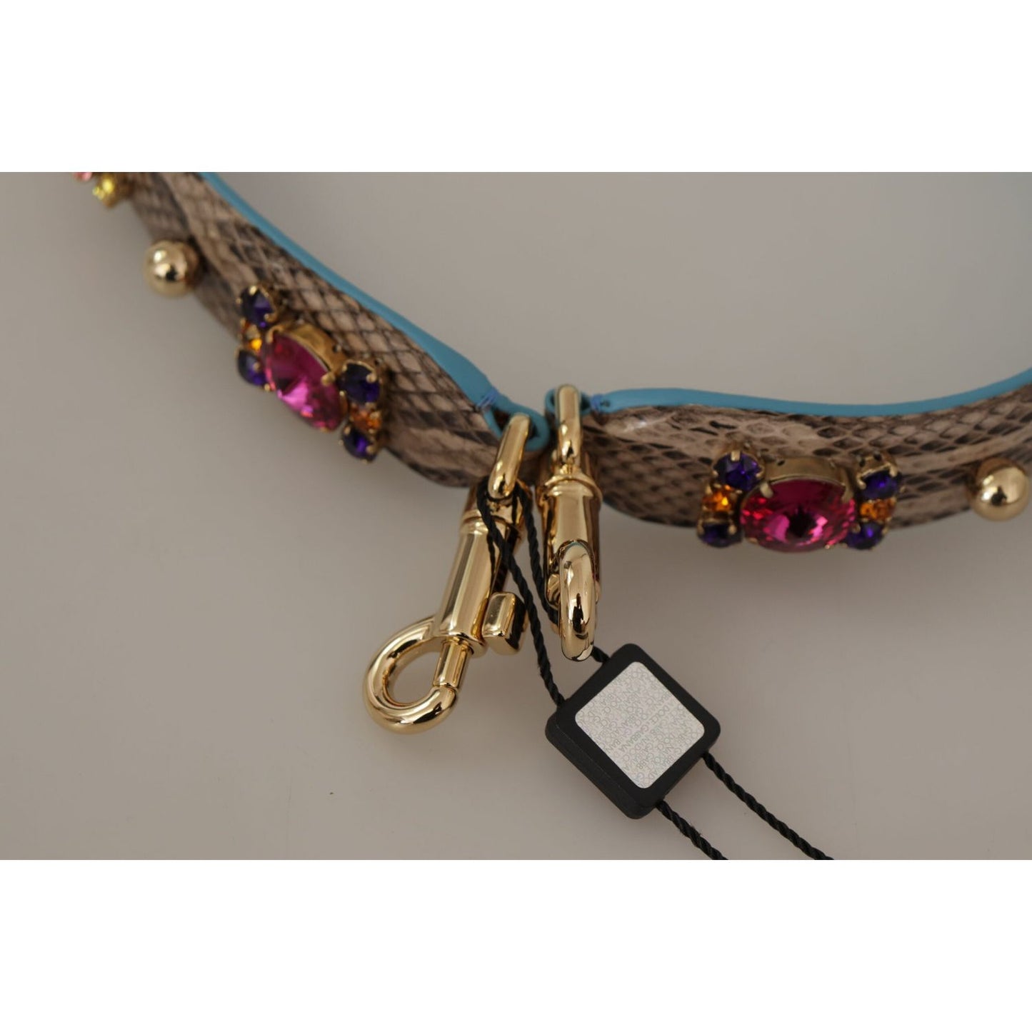 Dolce & Gabbana Brown Exotic Leather Crystals Shoulder Strap