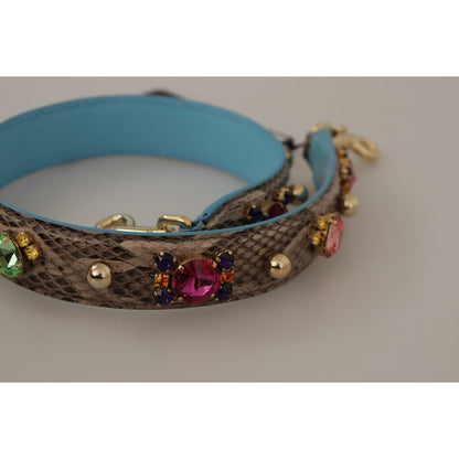 Dolce & Gabbana Brown Exotic Leather Crystals Shoulder Strap