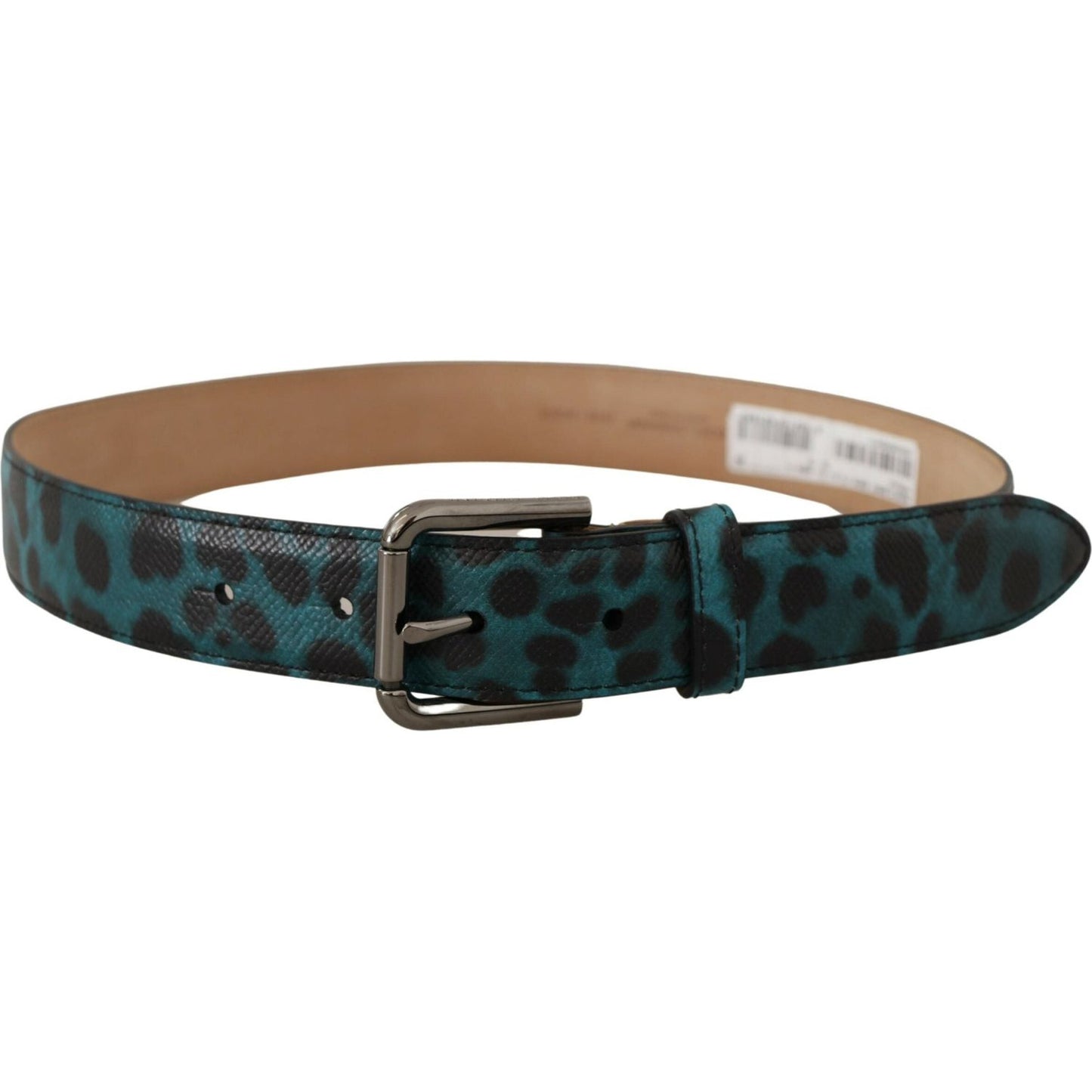 Dolce & Gabbana Engraved Logo Leather Belt in Blue Green Dolce & Gabbana