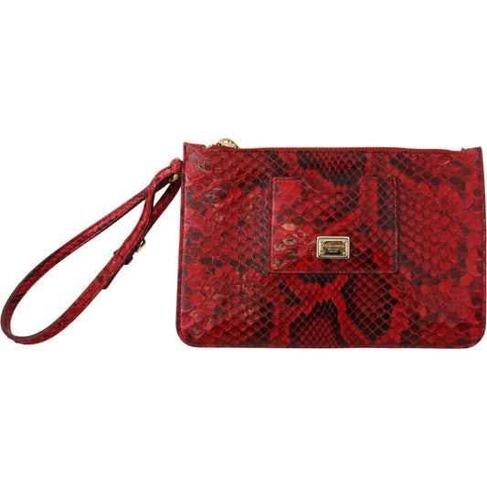 Dolce & Gabbana Elegant Red Leather Ayers Snake Clutch Dolce & Gabbana