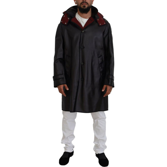 Dolce & Gabbana Elegant Hooded Parka Coat in Black and Bordeaux Dolce & Gabbana