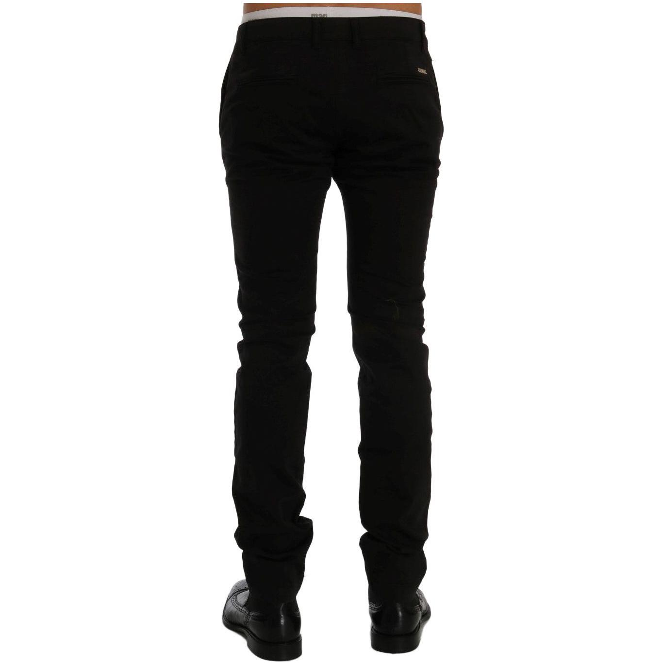 GF Ferre Elegant Slim Fit Black Cotton Trousers Jeans & Pants GF Ferre