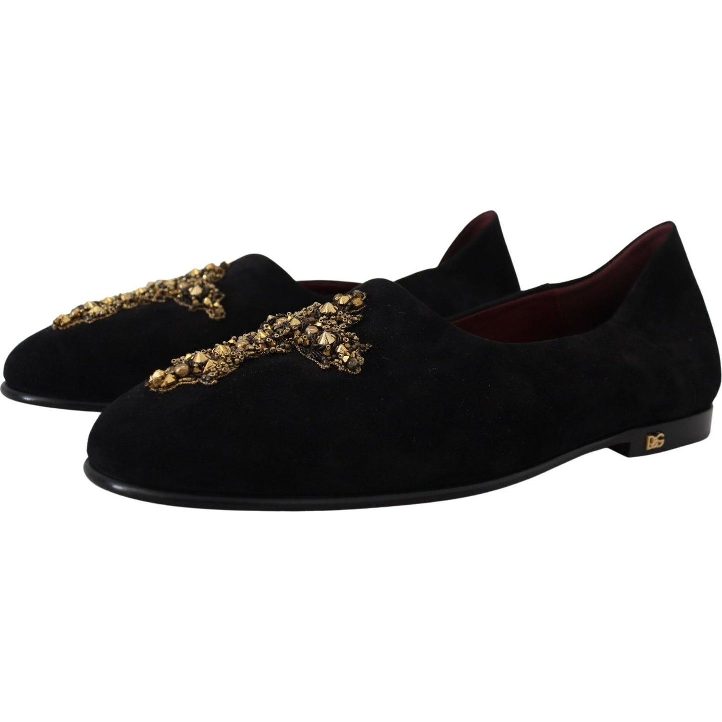 Dolce & Gabbana Black Gold Crystal Sequined Loafers Dolce & Gabbana