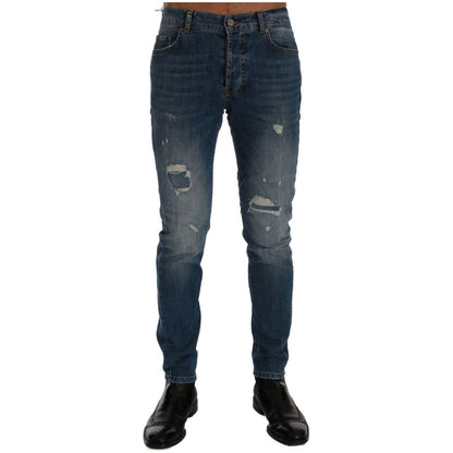 Frankie Morello Blue Wash Torn Dunfermile Slim Fit Jeans