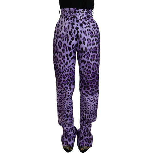 Dolce & Gabbana Purple Leopard Print High Waist Pants Dolce & Gabbana