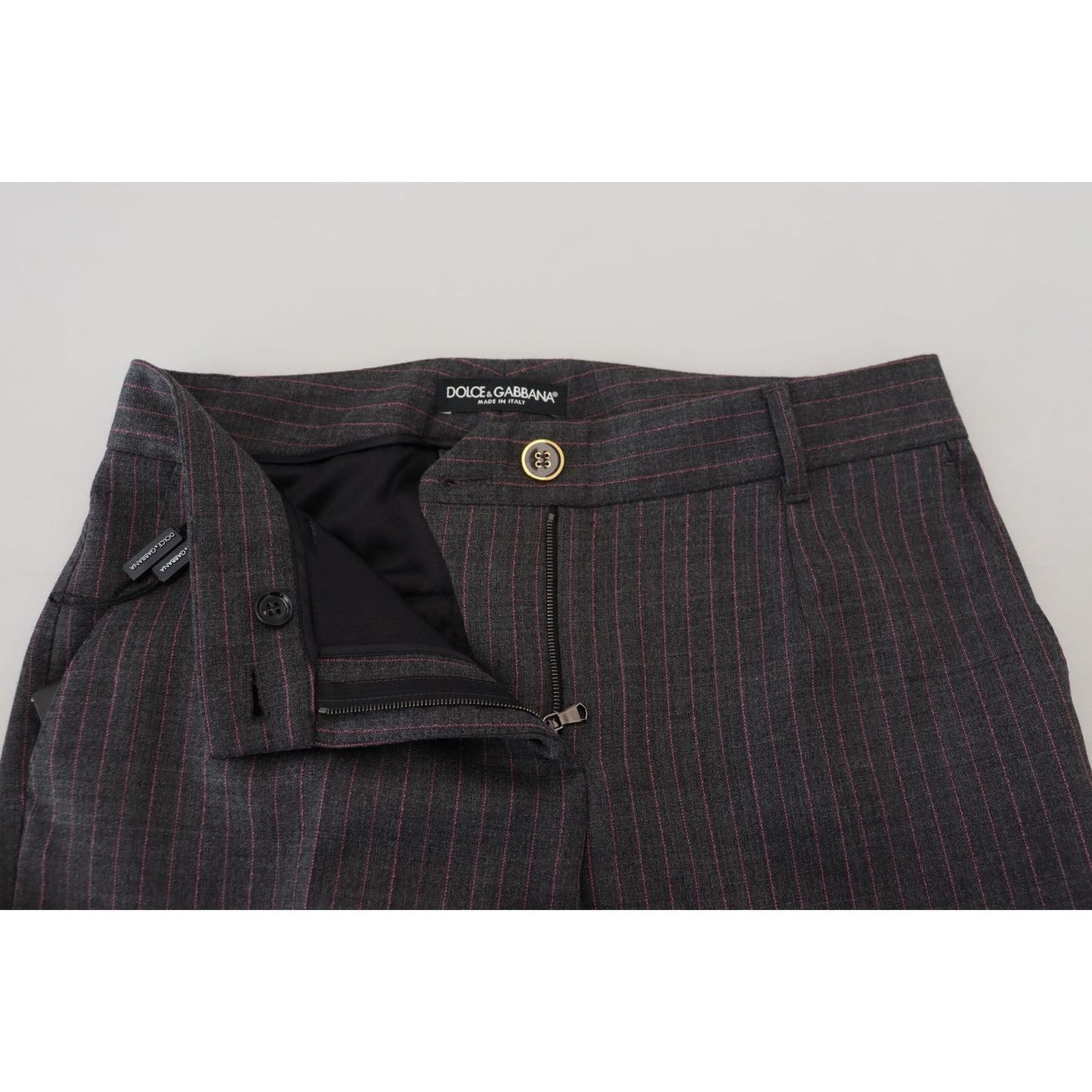 Dolce & Gabbana Gray Stripes Wool Tapered Women Pants