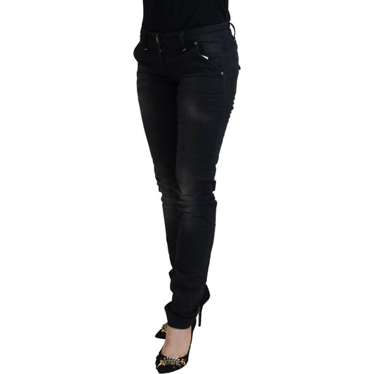 Acht Sleek Black Washed Low Waist Skinny Jeans Acht