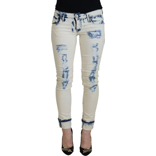Acht White Blue Cotton Skinny Women Tattered Denim Jeans