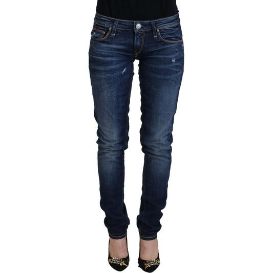 Acht Blue Washed Cotton Low Waist Women Casual Jeans Acht