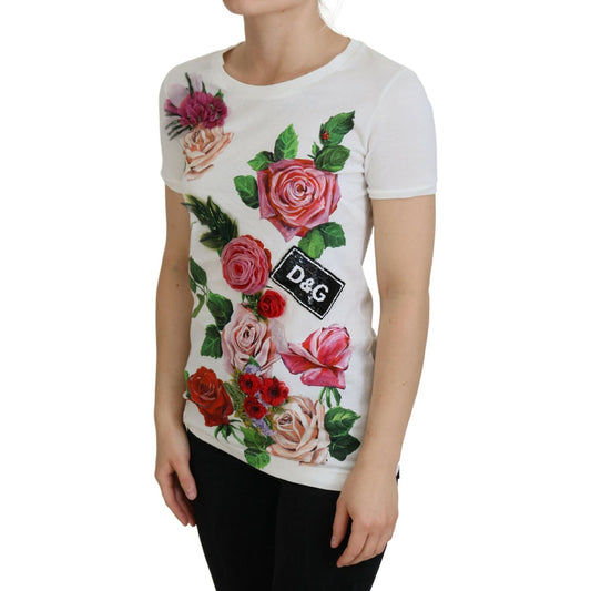 Dolce & Gabbana Elegant Multicolor Rose Print Cotton Tee Dolce & Gabbana