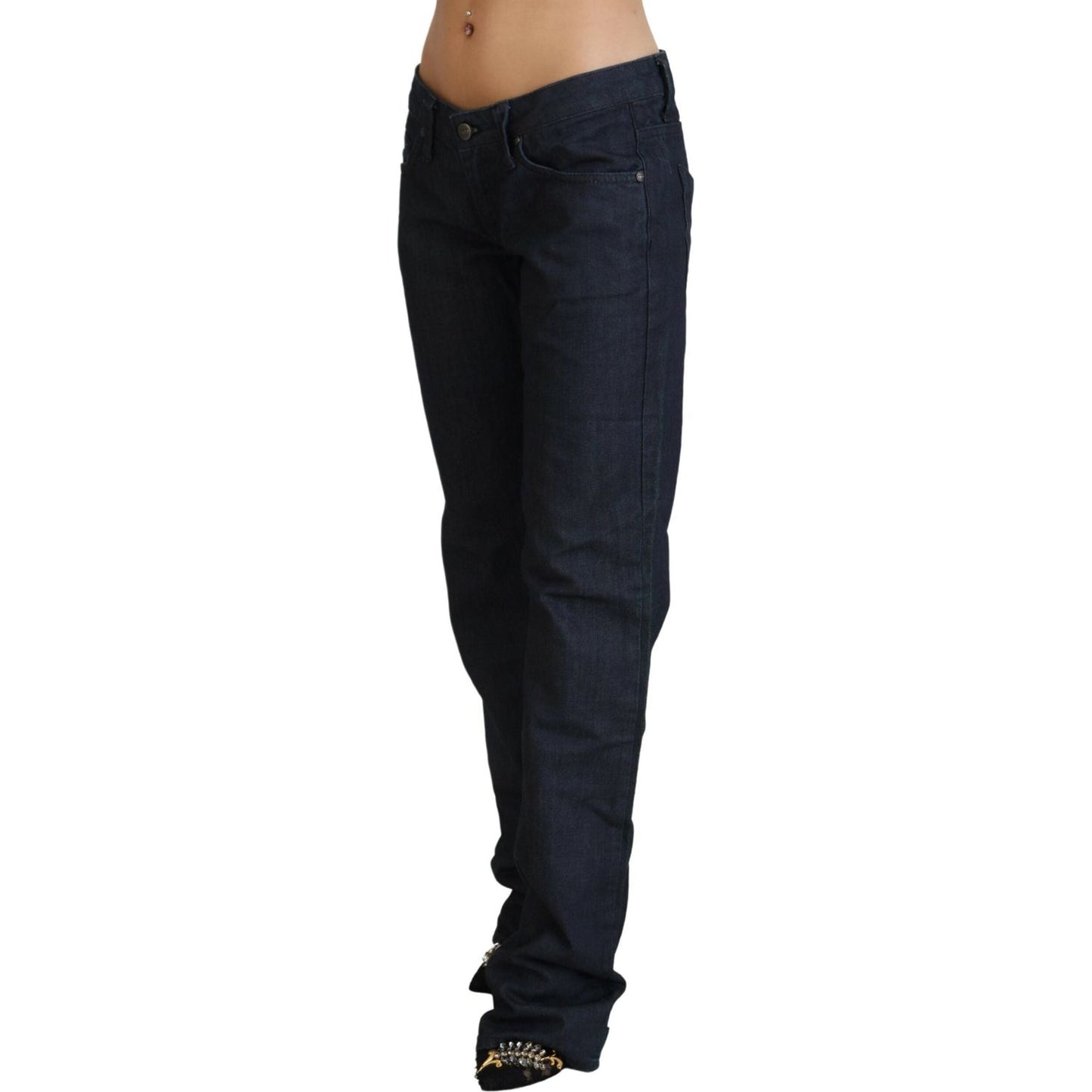 Exte Chic Dark Blue Low Waist Straight Cut Jeans Exte