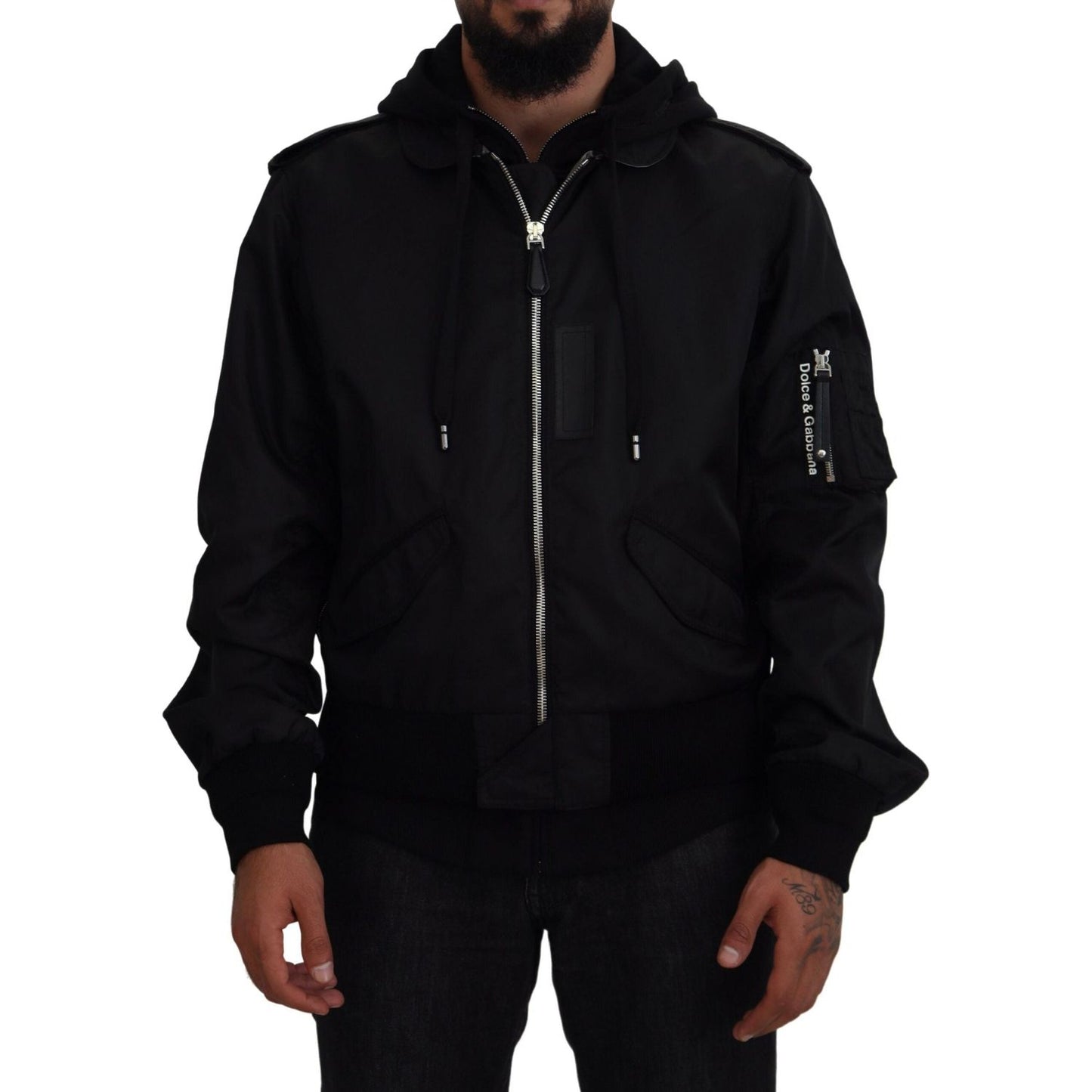 Dolce & Gabbana Sleek Black Hooded Bomber Jacket Dolce & Gabbana