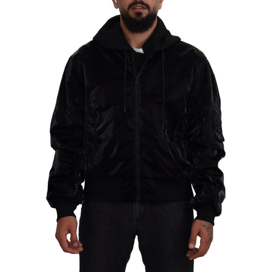 Dolce & Gabbana Elegant Black Bomber Hooded Jacket Dolce & Gabbana