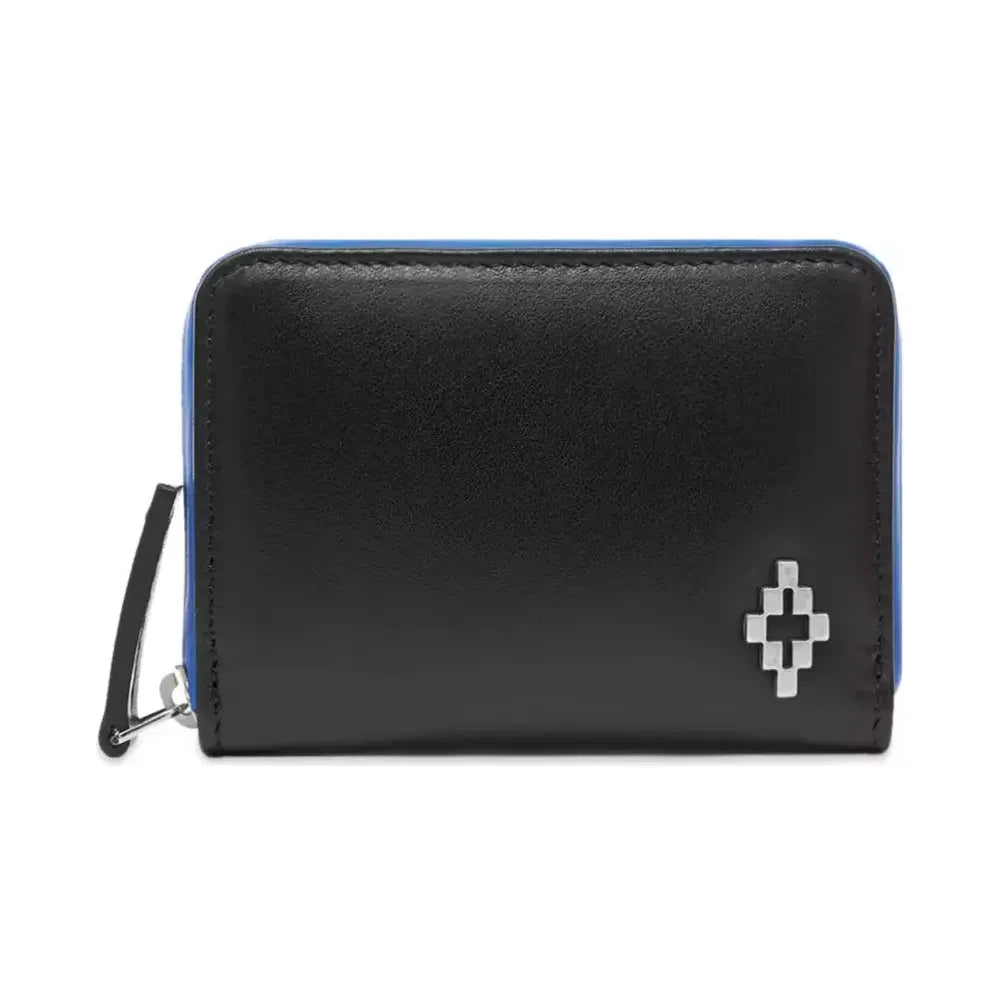 Marcelo Burlon Sleek Black Leather Card Holder with Blue Accents Marcelo Burlon