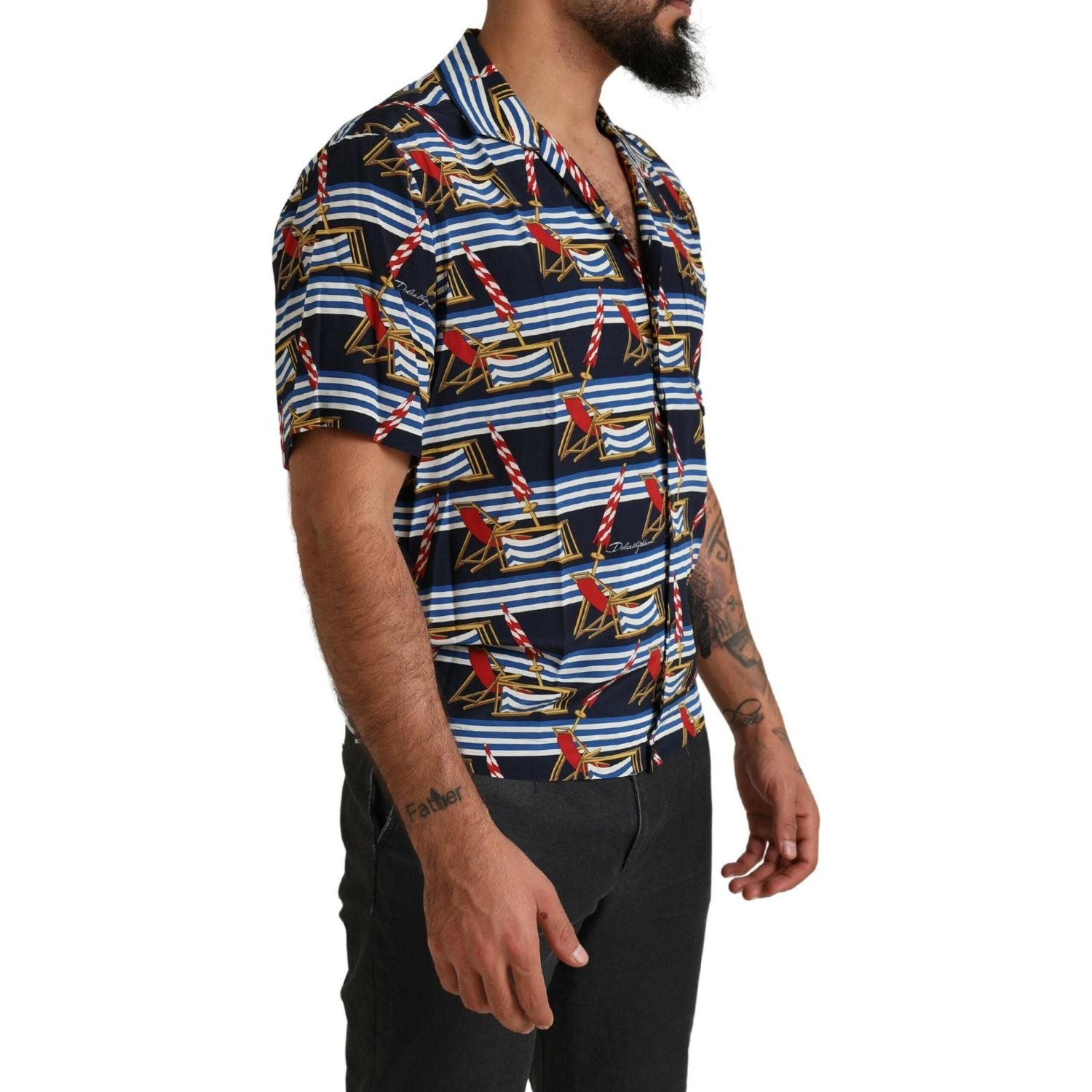 قميص حرير متعدد الألوان أنيق من دولتشي آند غابانا