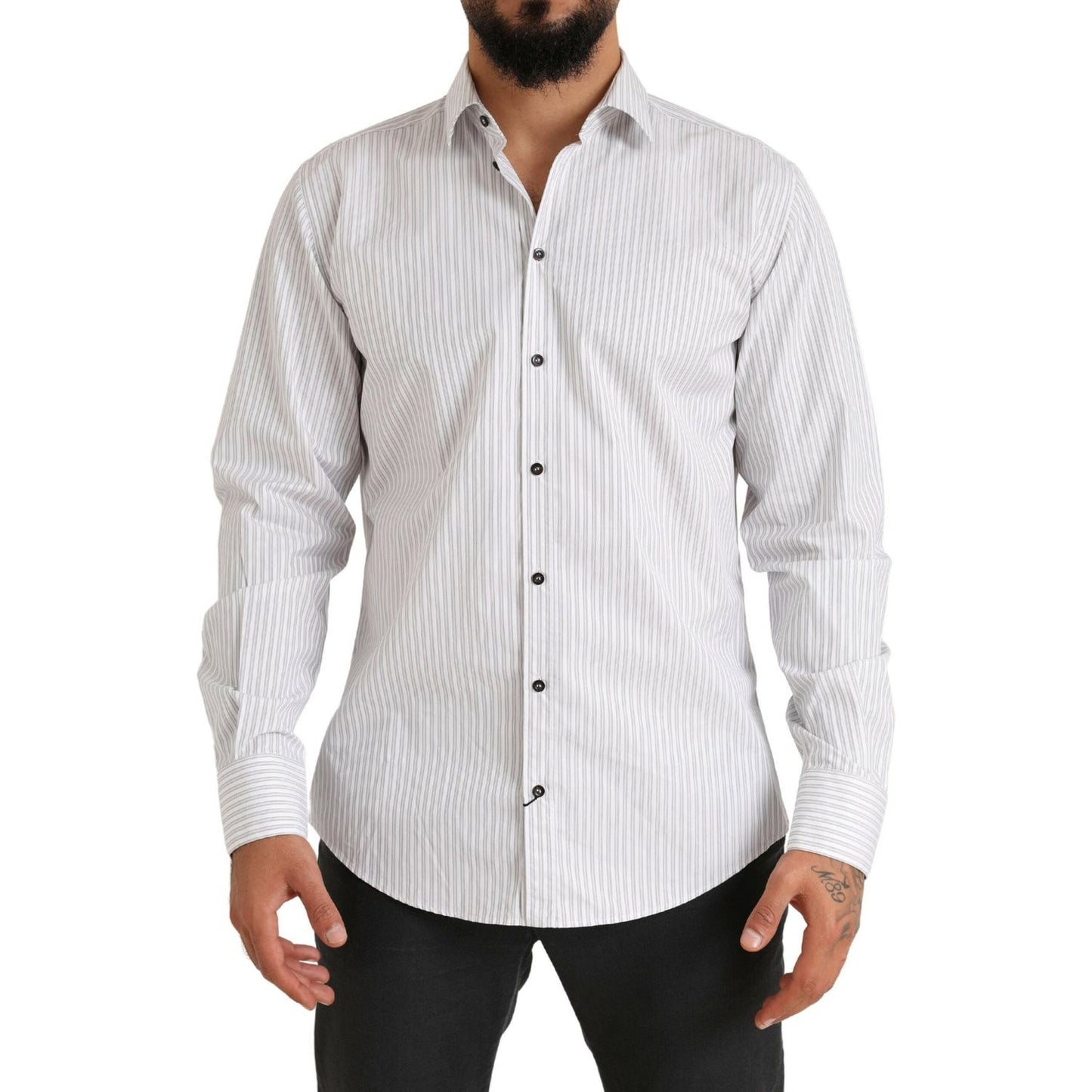 Dolce & Gabbana Elegant White Striped Cotton Dress Shirt Dolce & Gabbana