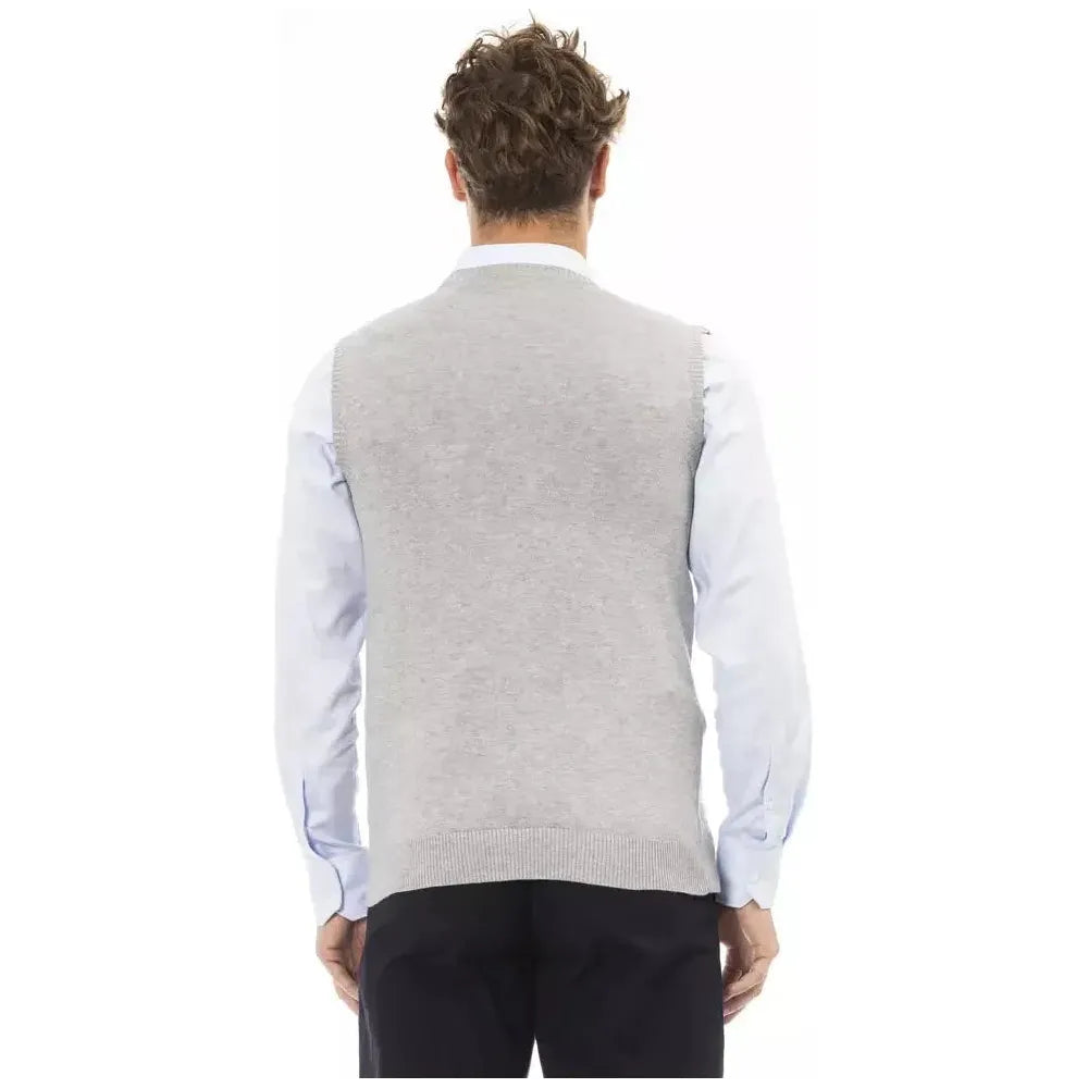 Alpha Studio Gray Viscose Men Vest Alpha Studio