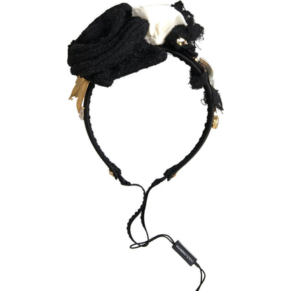 Dolce & Gabbana Diadem Headband Tiara White Rose Crystal Hair Gold