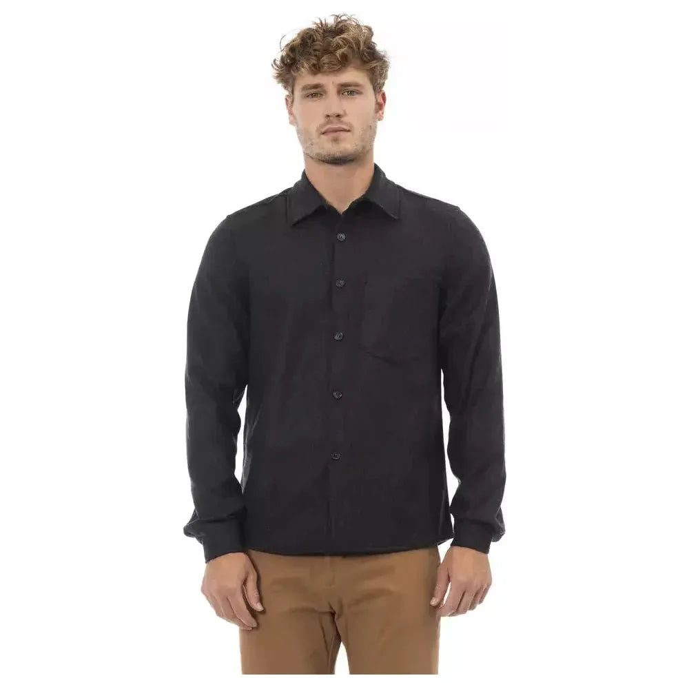 Alpha Studio Gray Wool Men Shirt