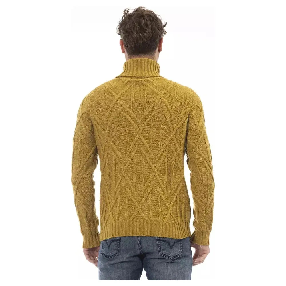 Alpha Studio Yellow Merino Wool Men Sweater Alpha Studio