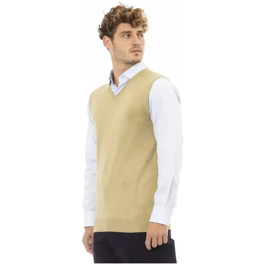 Alpha Studio Beige Viscose Men Vest Alpha Studio