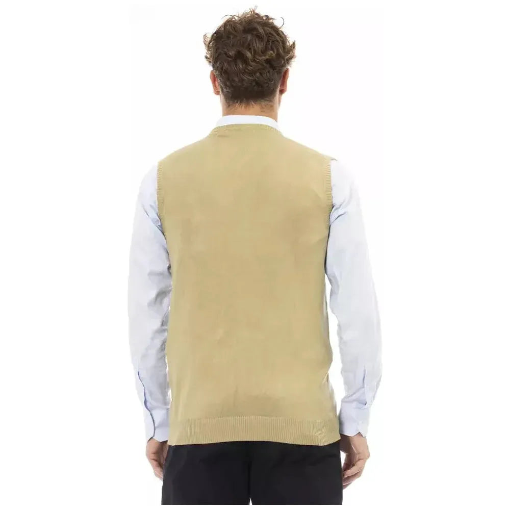 Alpha Studio Beige Viscose Men Vest Alpha Studio