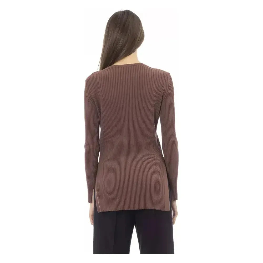 Alpha Studio Brown Viscose Women Sweater Alpha Studio Dark Olive Green