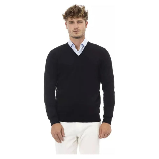 Alpha Studio Black Wool Men Sweater Alpha Studio