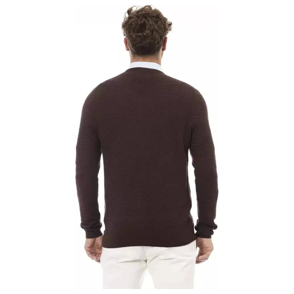 Alpha Studio Brown Merino Wool Men Sweater Alpha Studio