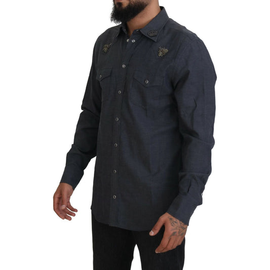 Dolce & Gabbana Elegant Slim-Fit Blue Denim Casual Shirt Dolce & Gabbana