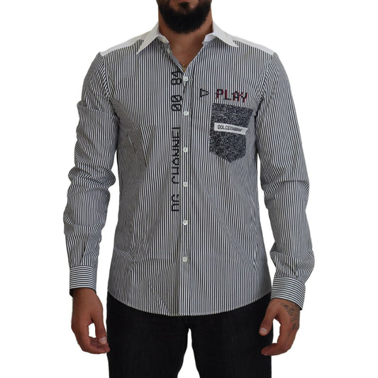 Dolce & Gabbana Slim Fit Striped Casual Shirt with Channel Motive Dolce & Gabbana