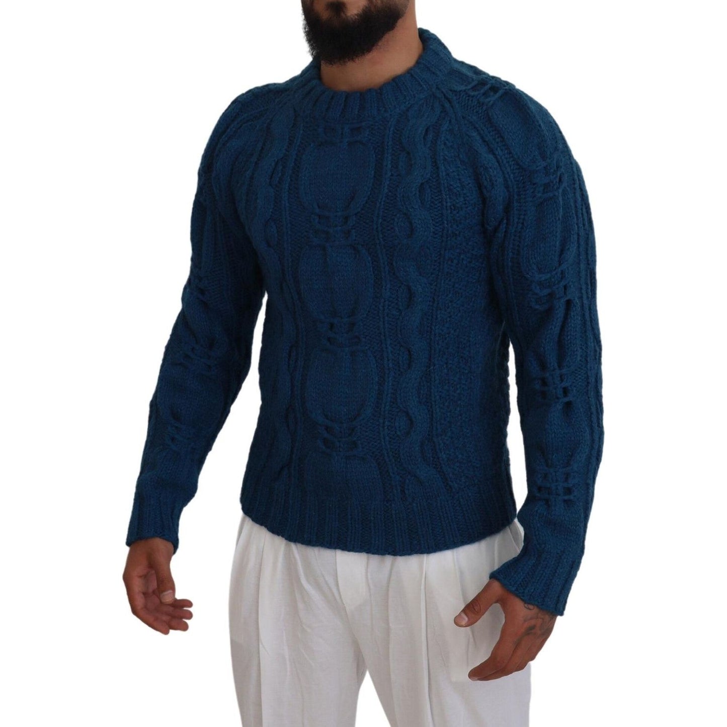 Dolce & Gabbana Blue Knitted Wool Alpaca Pullover Sweater
