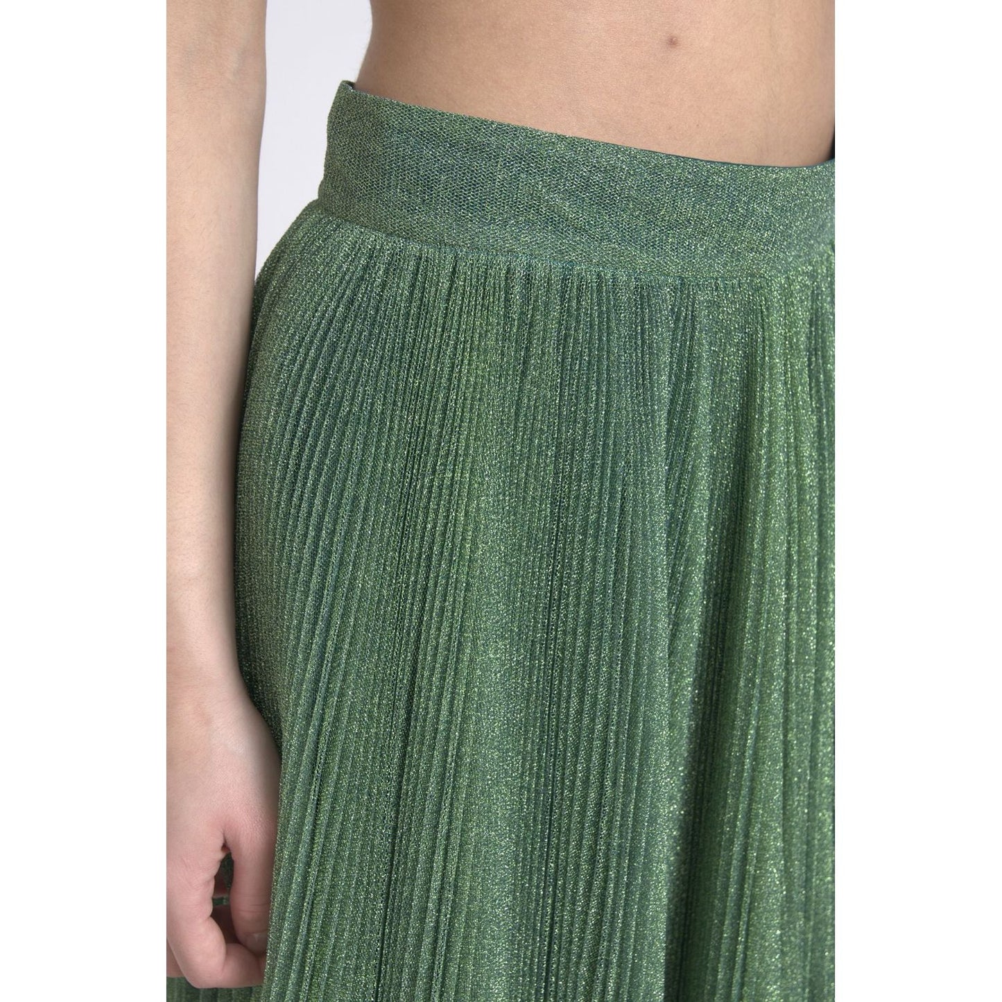 Dolce & Gabbana Enchanting Metallic Green Pleated A-Line Skirt Dolce & Gabbana