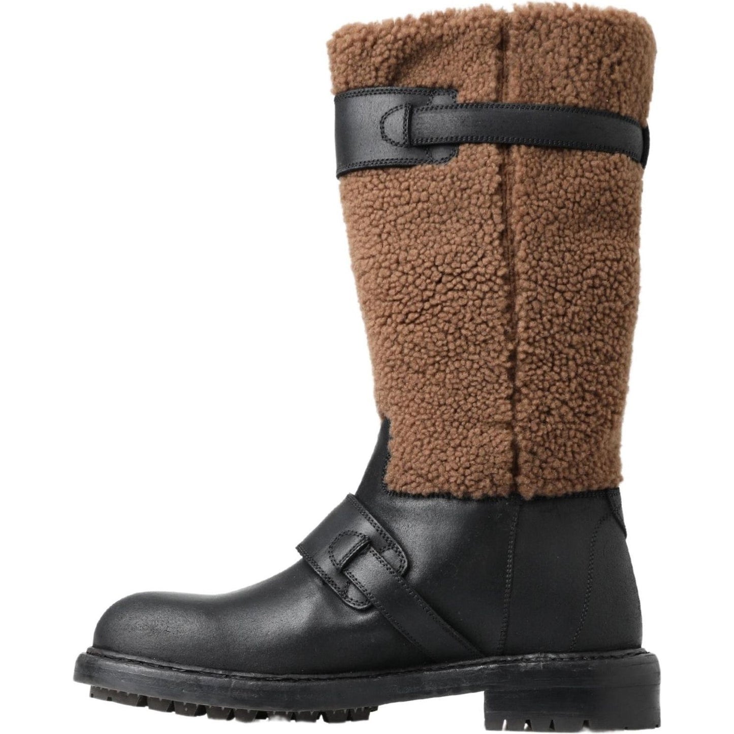 Dolce & Gabbana Black Shearling Leather Long Boots Dolce & Gabbana