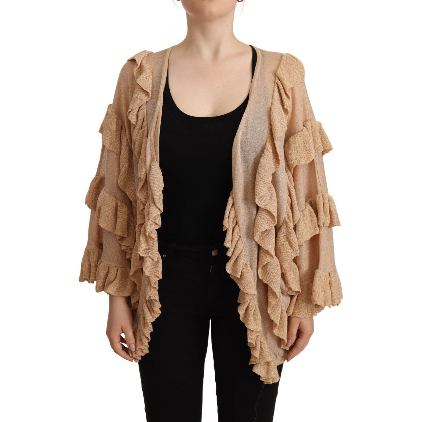 Aniye By Beige Ruffle Long Sleeves Open Front Cardigan Sweater Aniye By