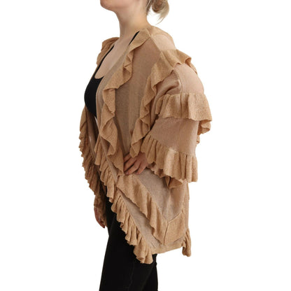 Aniye By Beige Ruffle Long Sleeves Open Front Cardigan Sweater Aniye By