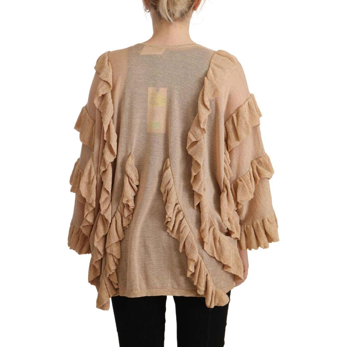 Aniye By Beige Ruffle Long Sleeves Open Front Cardigan Sweater Aniye By