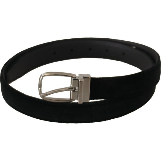 Dolce & Gabbana Elegant Black Velvet Engraved Buckle Belt Dolce & Gabbana