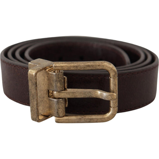 Dolce & Gabbana Brown Calf Leather Vintage Logo Metal Buckle Belt