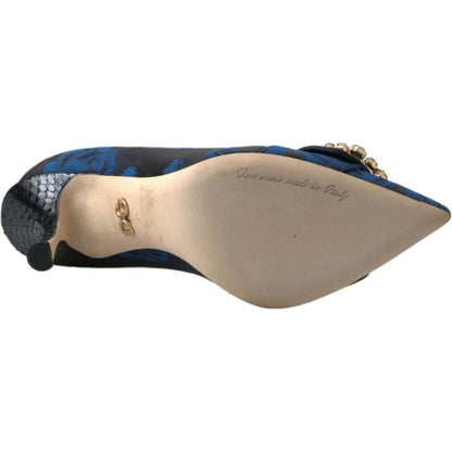 Dolce & Gabbana Blue Floral Ayers Crystal Pumps Shoes
