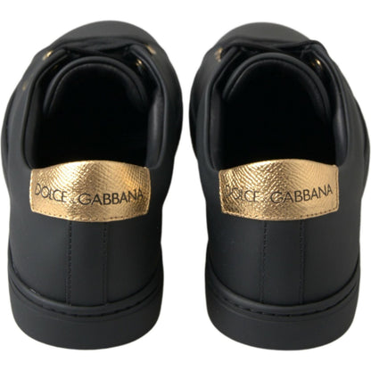 Dolce & Gabbana Black Gold Leather Classic Sneakers Shoes