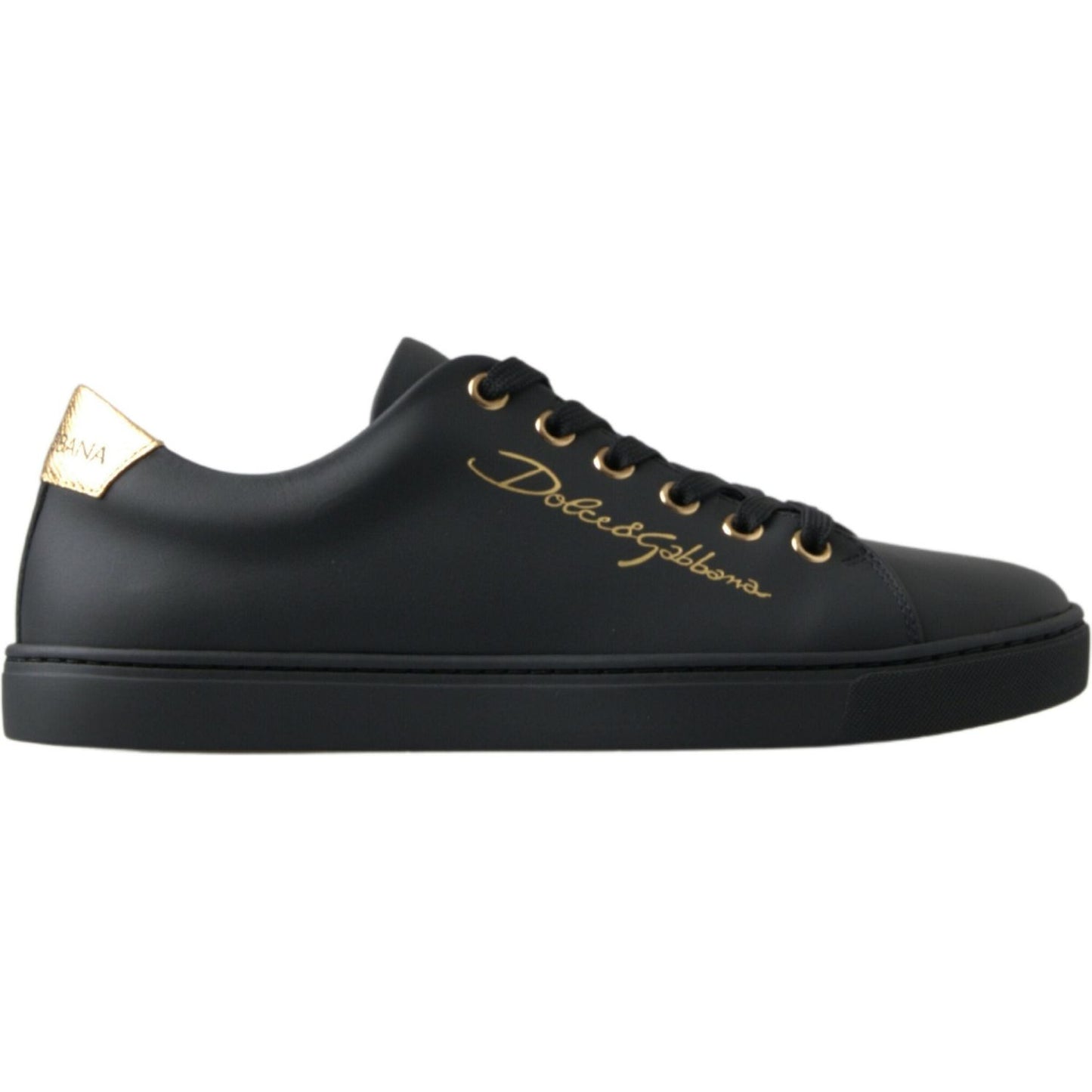 Dolce & Gabbana Black Gold Leather Classic Sneakers Dolce & Gabbana