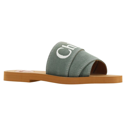 Chloé Elegant Forest Green Cotton Slides Chloé