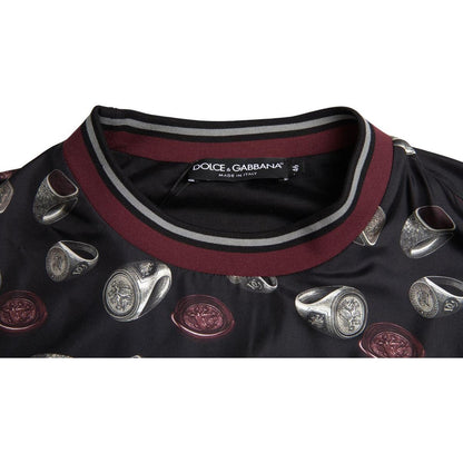 Dolce & Gabbana Black Ring Print Silk Crewneck Sweater