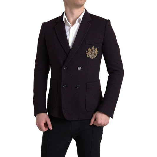 Dolce & Gabbana Purple Logo Embroidery Double Breasted Blazer Dolce & Gabbana