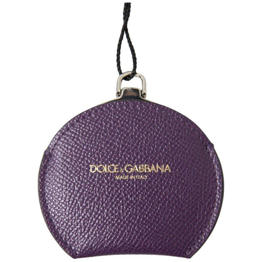 Dolce & Gabbana Purple Calfskin Leather Round Hand Mirror Holder Dolce & Gabbana