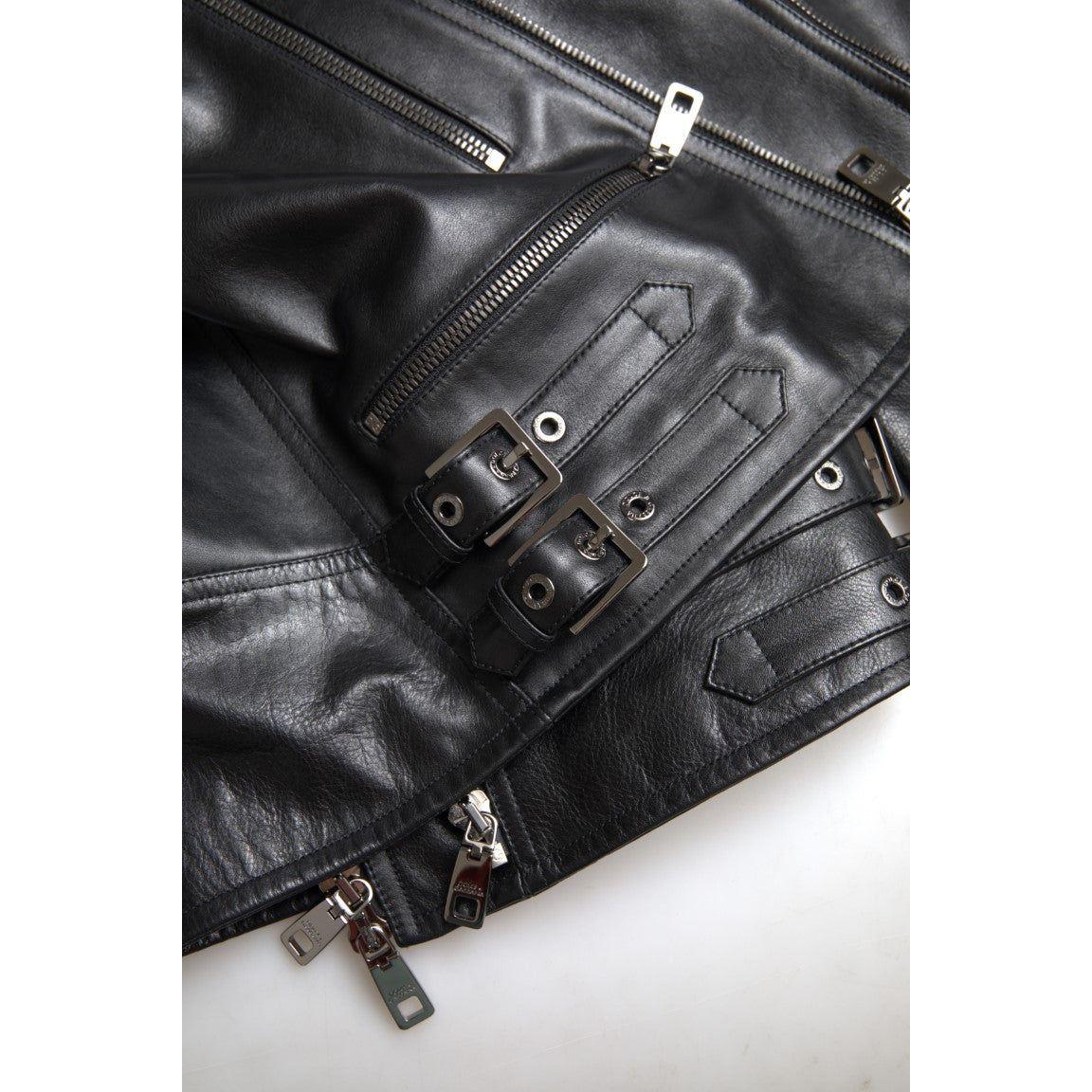 Dolce & Gabbana Sleek Black Leather Biker Jacket Dolce & Gabbana