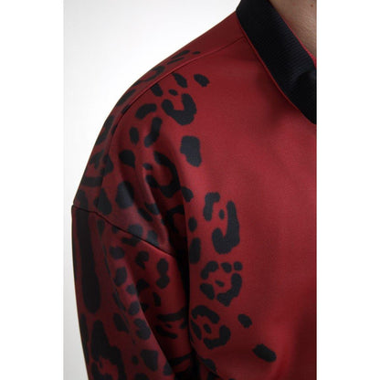 Dolce & Gabbana Red Leopard Polyester Bomber Full Zip Jacket